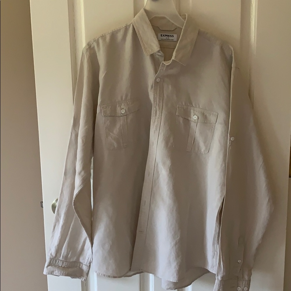 EXPRESS Men’s  Tan buttoned down cotton shirt .